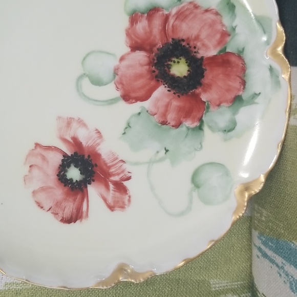 Vtg Haviland France Cottage Core Scallop Edge Red Poppies Decorative Plate - Picture 5 of 15